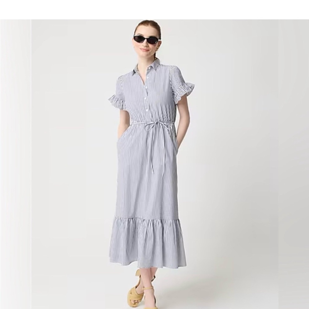 NWOT- J. Crew Navy and White Striped Button-Front Maxi Dress - Picture 2 of 7